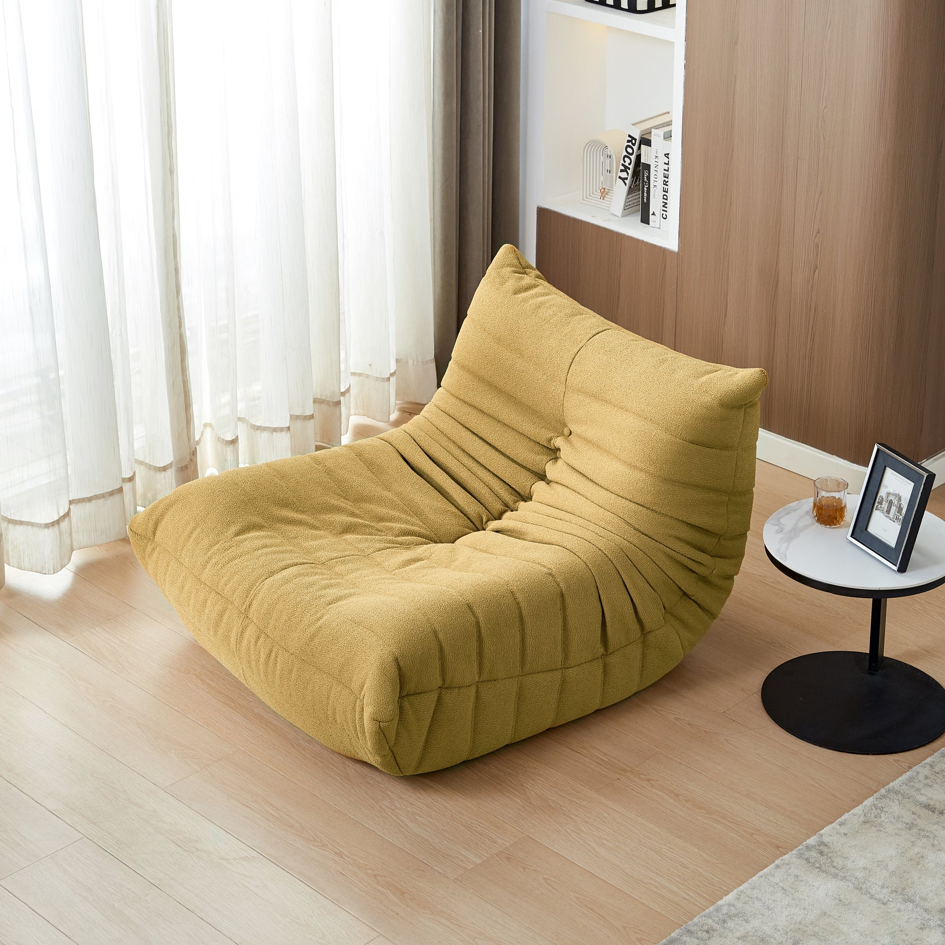 Teddy Fabric Fireside Chair, Lazy Floor Sofa Couches,Modern Armless Floor Lounge Chair, Comfy Accent Bean Bag Couch, Single Corner Chair Sofa For Living Room Bedroom Salon Office, 1Seat Yellow Foam Teddy 1 Seat