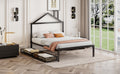 Full Size Metal Platform Bed With Two Drawers,House Shaped Headboard Design, Black Full Black Metal