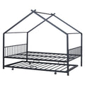 Full Size Metal House Bed With Twin Size Trundle, Black Full Black Metal