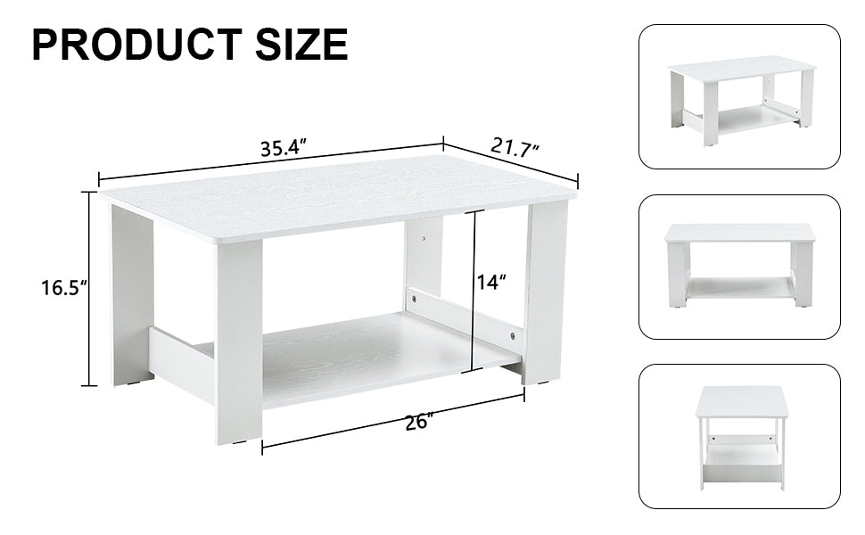 A Modern And Practical White Coffee Table. The Double Layered Coffee Table Is Made Of Mdf Material,. Suitable For Living Room, Bedroom, And Study. Ct 16 White Mdf