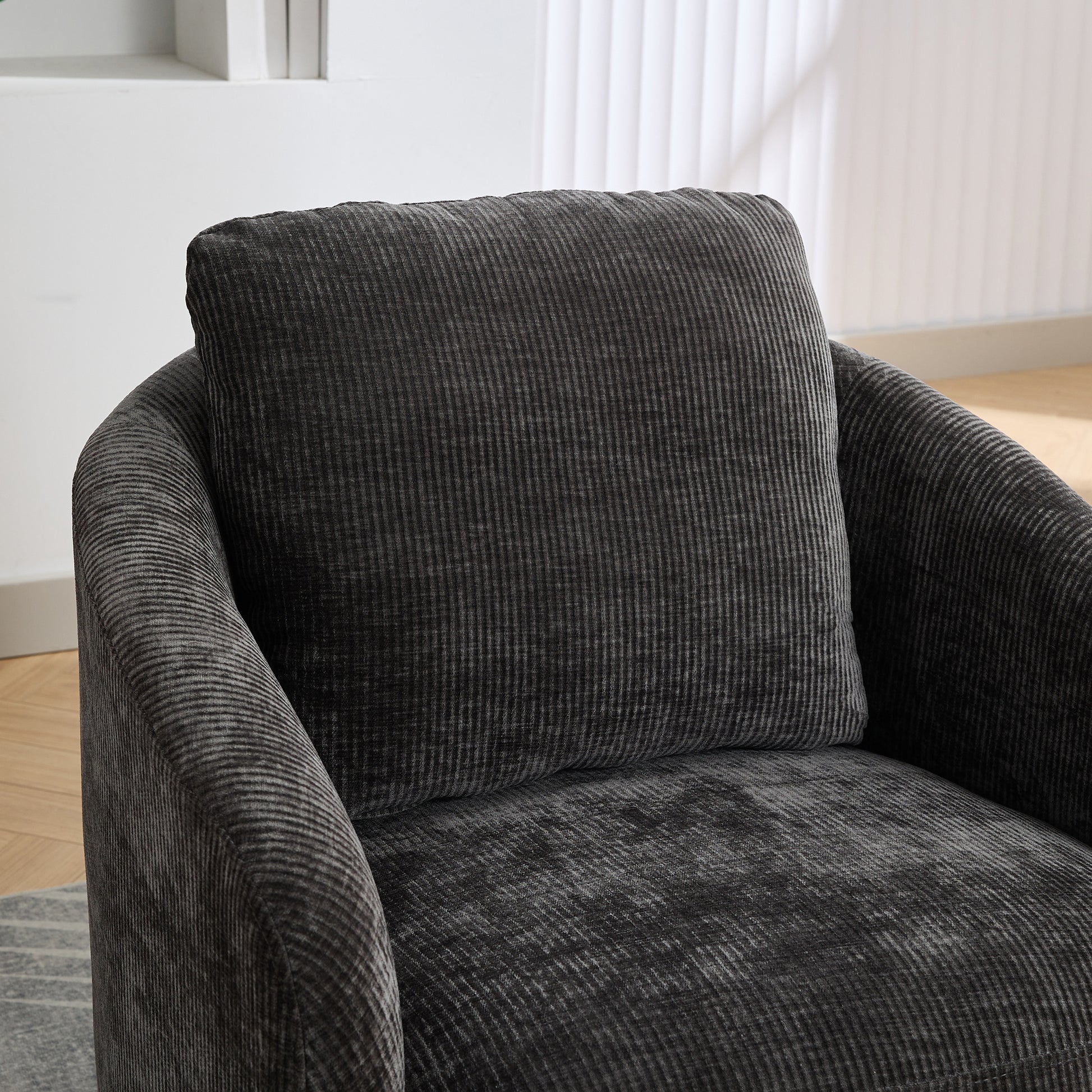 30.3"W Swivel Accent Barrel Chair And Comfy Round Accent Single Sofa Chair, 360 Degree Club Chair, Lounge Armchair For Living Room Bedroom Nursery.Charcoal Charcoal Chenille