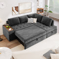 Mirod 91.5 Inch L Shaped Couch With Pull Out Bed And Storage Sectional Sleeper Sofa With Hidden Storagewide Armrest With Storage,For Living Room, Apartment, Bedroom, Office Grey Polyester 3 Seat