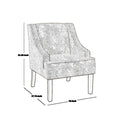 Fabric Upholstered Wooden Accent Chair With Swooping Arms, White And Brown Off White Wood Fabric