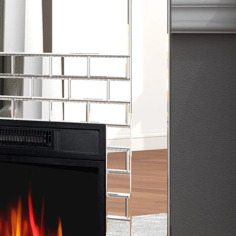 44'' W Electric Fireplace With Silver Mirrored Mantel Silver 400 Primary Living Space Modern Yes Freestanding Metal Synthetic Wood Mirror Electric