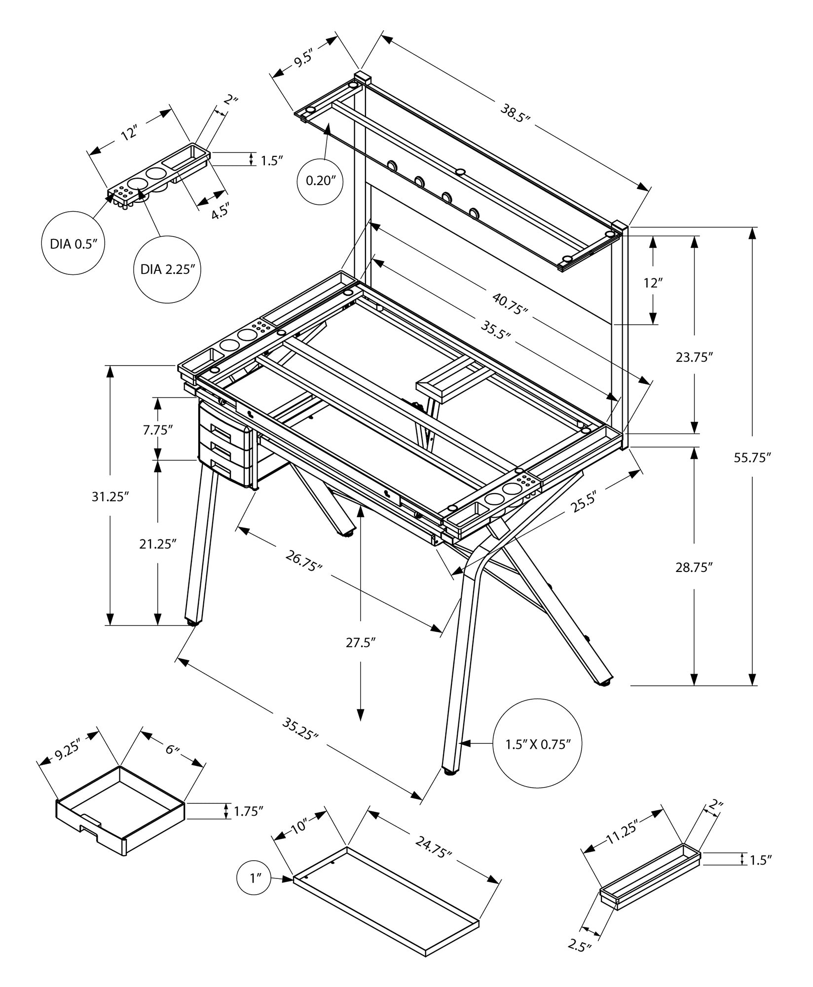 Drafting Table, Adjustable Angle, Drawing, Storage, Craft, Grey Metal, Clear Tempered Glass, Contemporary, Modern Grey Metal