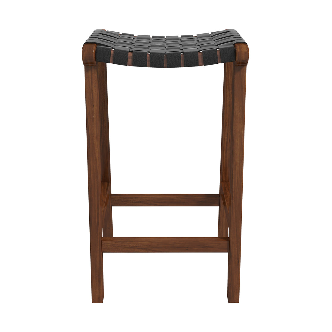 James Mid Century Modern Genuine Black Leather 24.5" Counter Stool Black,Brown Brown Dining Room Mid Century Modern Genuine Leather,Solid Wood