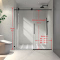 6076 Matte Black Frameless One Fixed And One Shifted Shower Door, 70Mm 304 Stainless Steel Large Pulleys With Adjustable Soft Closing Function,With Nano Easy Cleaning,Stick Explosion Proof Menbrance Matte Black Bathroom American Design,Minimalist Glass