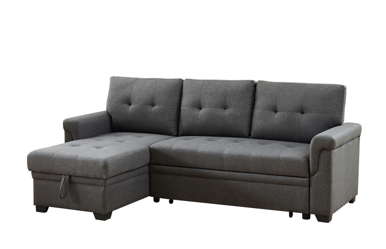 Destiny 84" Dark Gray Linen Reversible Sleeper Sectional Sofa With Storage Chaise Dark Gray Linen