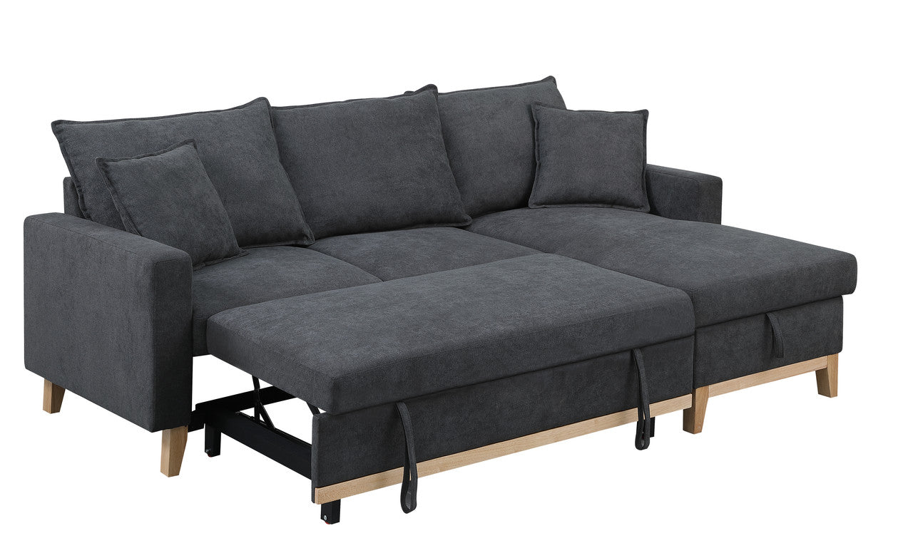 Colton 84.25" Dark Gray Woven Reversible Sleeper Sectional Sofa With Storage Chaise Dark Gray Fabric