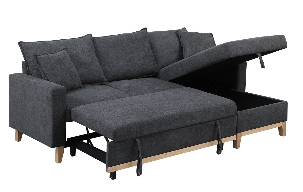 Colton 84.25" Dark Gray Woven Reversible Sleeper Sectional Sofa With Storage Chaise Dark Gray Fabric