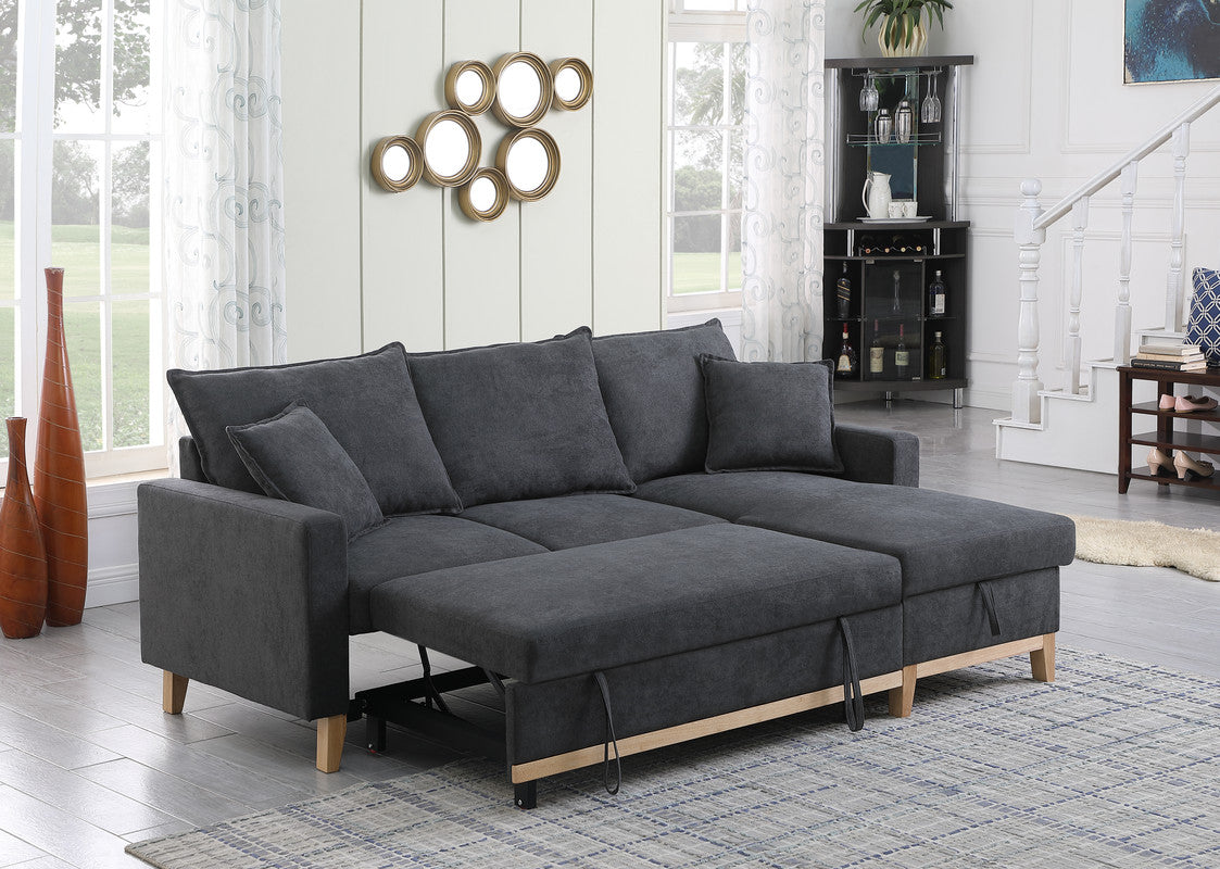 Colton 84.25" Dark Gray Woven Reversible Sleeper Sectional Sofa With Storage Chaise Dark Gray Fabric