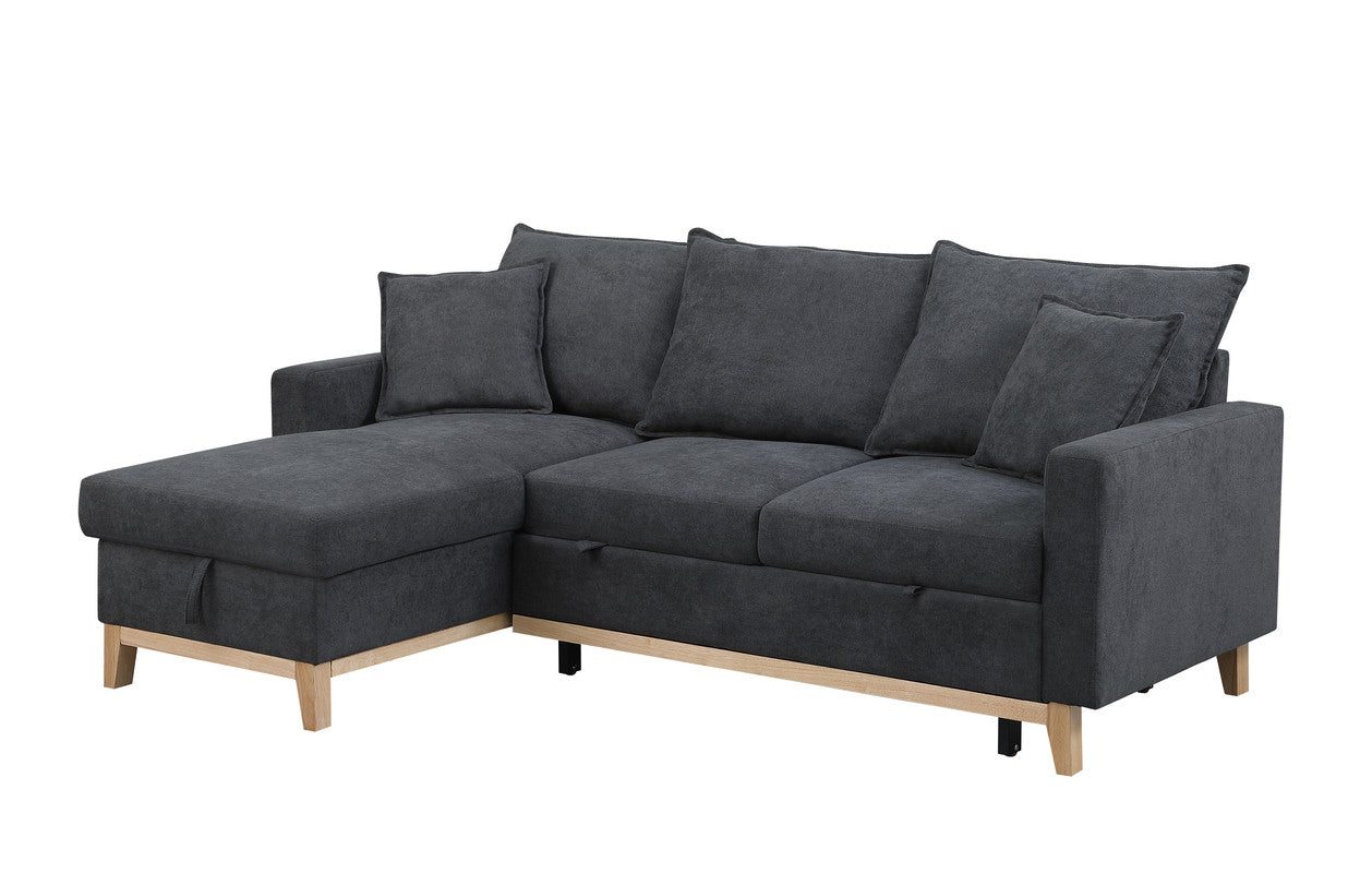 Colton 84.25" Dark Gray Woven Reversible Sleeper Sectional Sofa With Storage Chaise Dark Gray Fabric