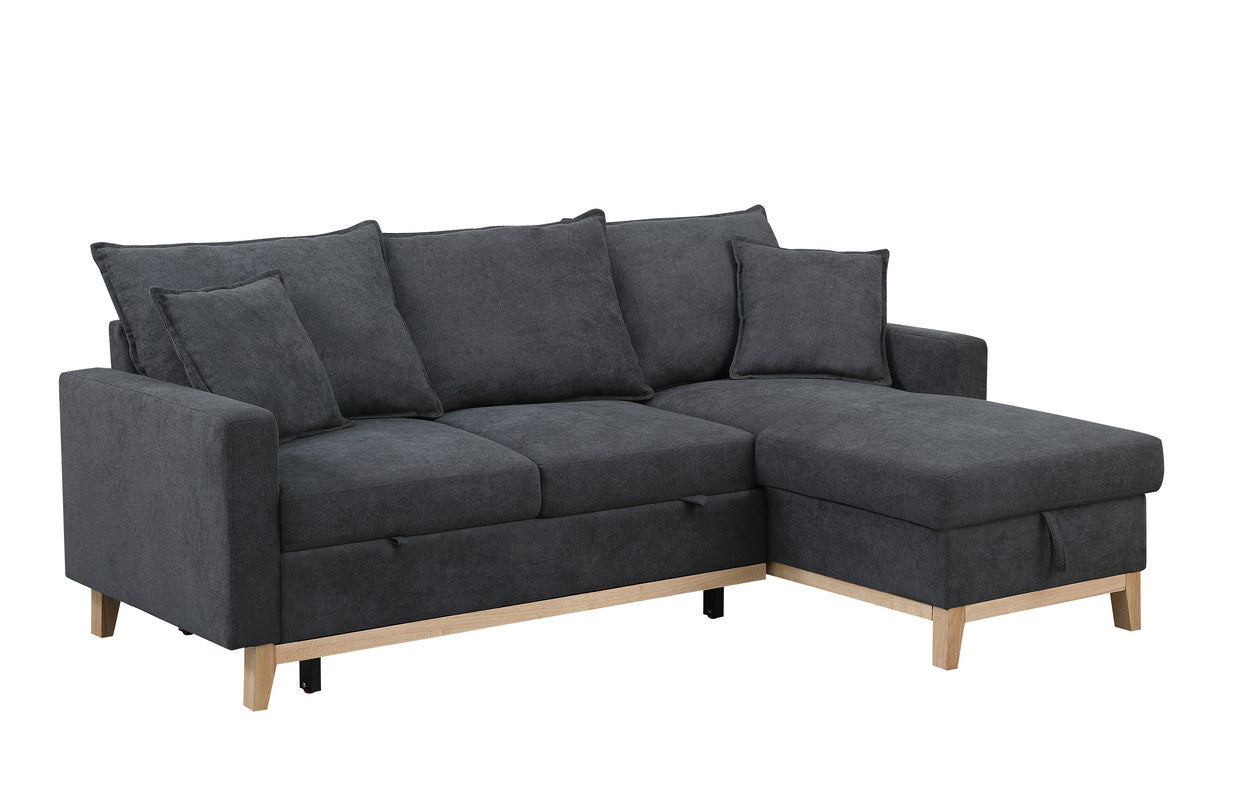 Colton 84.25" Dark Gray Woven Reversible Sleeper Sectional Sofa With Storage Chaise Dark Gray Fabric