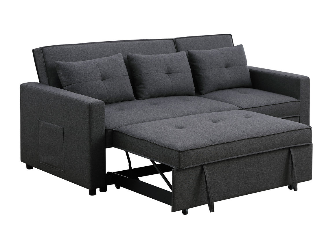 Zoey 79.75" Dark Gray Linen Convertible Sleeper Sofa With Side Pocket Dark Gray Linen