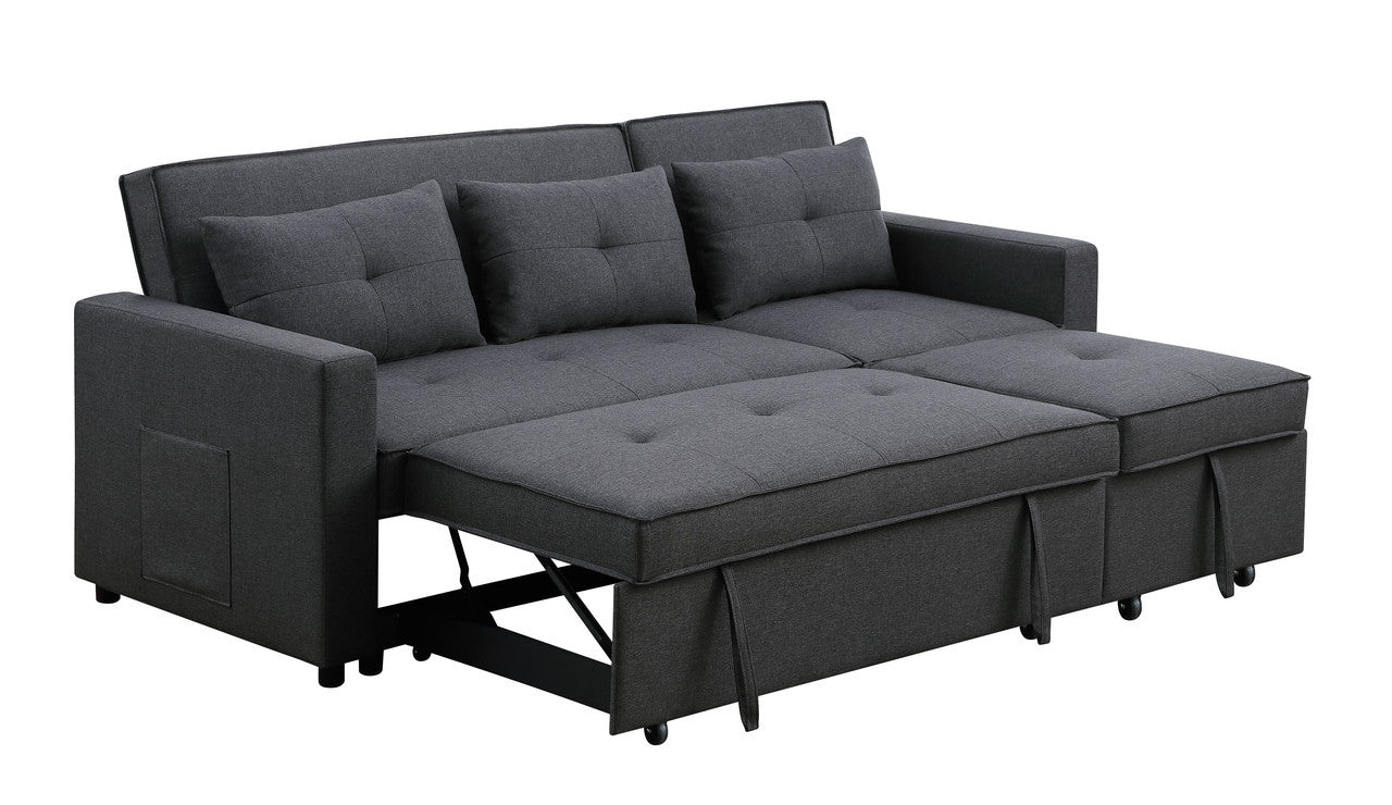 Zoey 79.75" Dark Gray Linen Convertible Sleeper Sofa With Side Pocket Dark Gray Linen