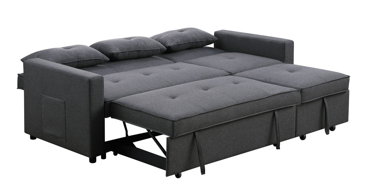 Zoey 79.75" Dark Gray Linen Convertible Sleeper Sofa With Side Pocket Dark Gray Linen