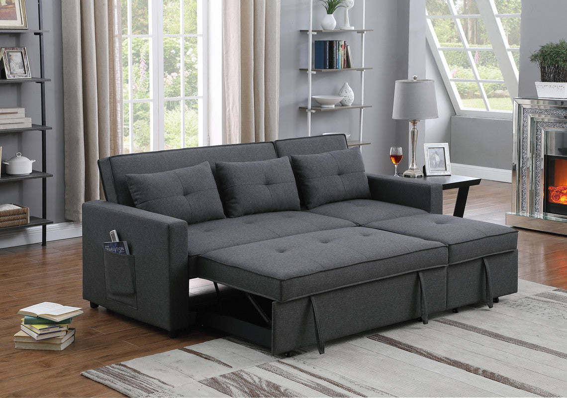 Zoey 79.75" Dark Gray Linen Convertible Sleeper Sofa With Side Pocket Dark Gray Linen