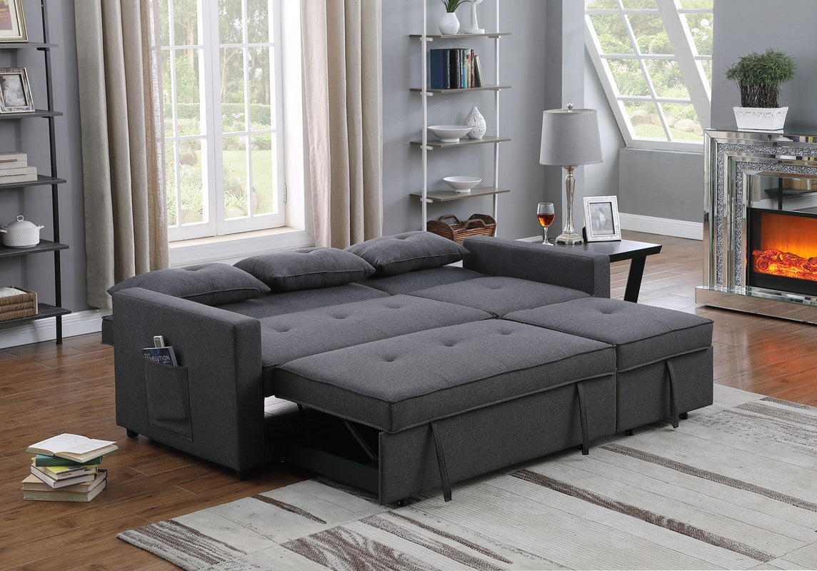 Zoey 79.75" Dark Gray Linen Convertible Sleeper Sofa With Side Pocket Dark Gray Linen