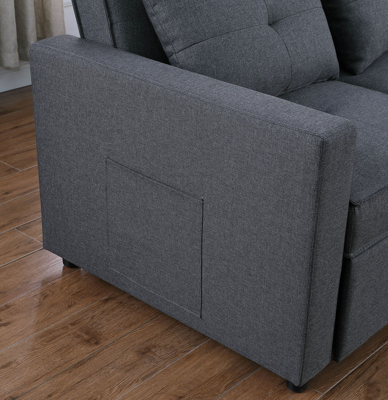 Zoey 79.75" Dark Gray Linen Convertible Sleeper Sofa With Side Pocket Dark Gray Linen