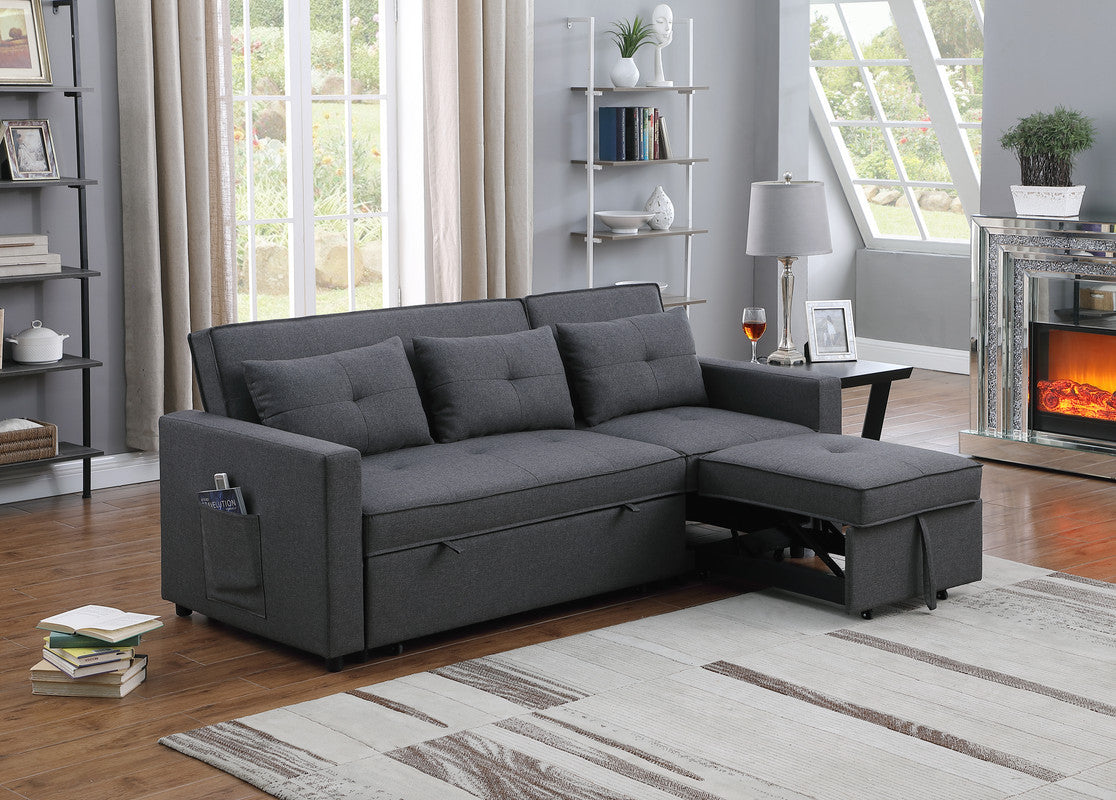 Zoey 79.75" Dark Gray Linen Convertible Sleeper Sofa With Side Pocket Dark Gray Linen