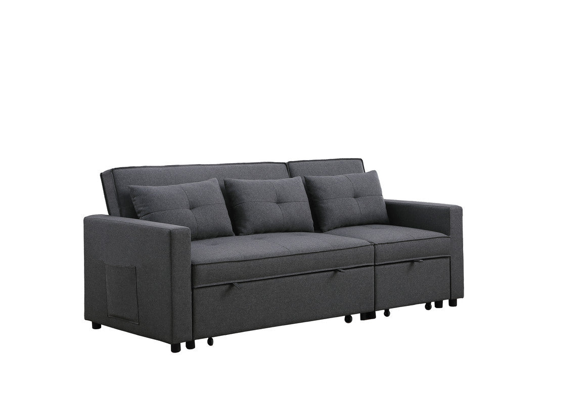 Zoey 79.75" Dark Gray Linen Convertible Sleeper Sofa With Side Pocket Dark Gray Linen