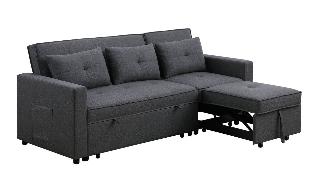 Zoey 79.75" Dark Gray Linen Convertible Sleeper Sofa With Side Pocket Dark Gray Linen