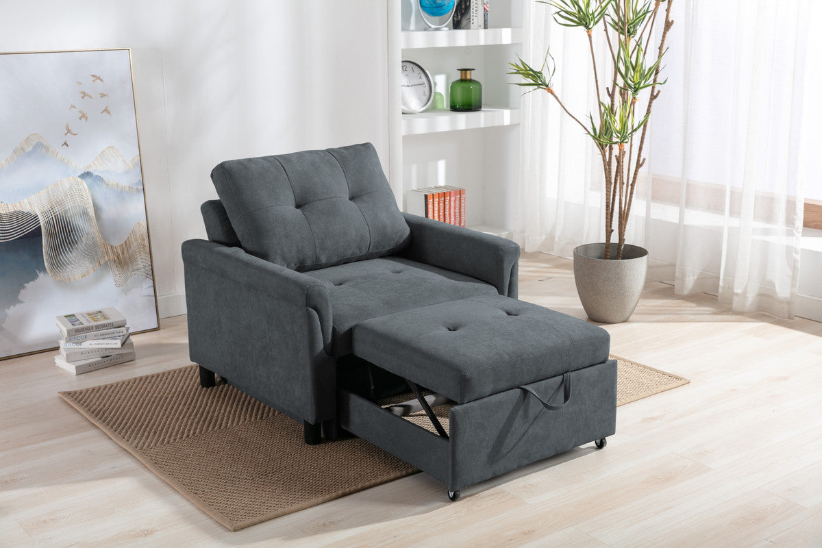 Hannah 35" Dark Gray Woven Convertible Armchair Dark Gray Fabric