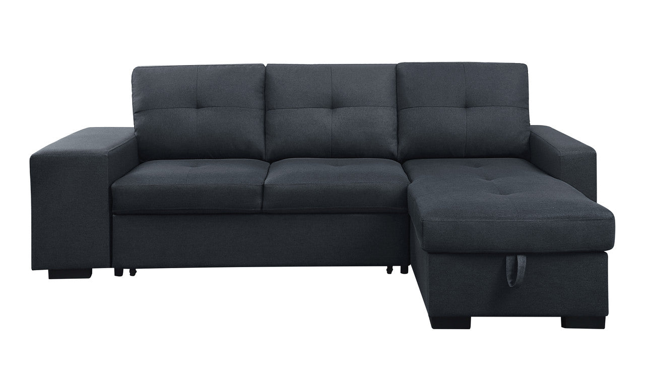 Lucas 97" Dark Gray Linen Sleeper Sectional Sofa With Reversible Storage Chaise Dark Gray Linen