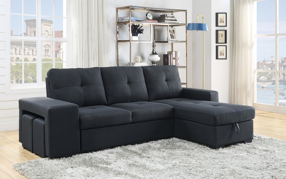 Lucas 97" Dark Gray Linen Sleeper Sectional Sofa With Reversible Storage Chaise Dark Gray Linen