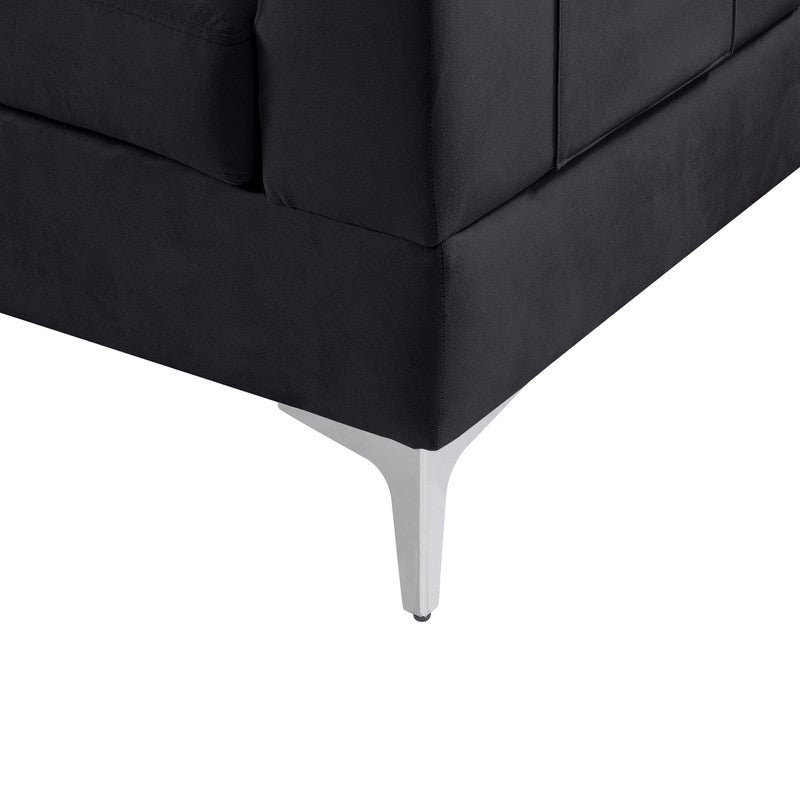 Chloe 85.5" Black Velvet Sectional Sofa Chaise With Usb Charging Port Black Velvet