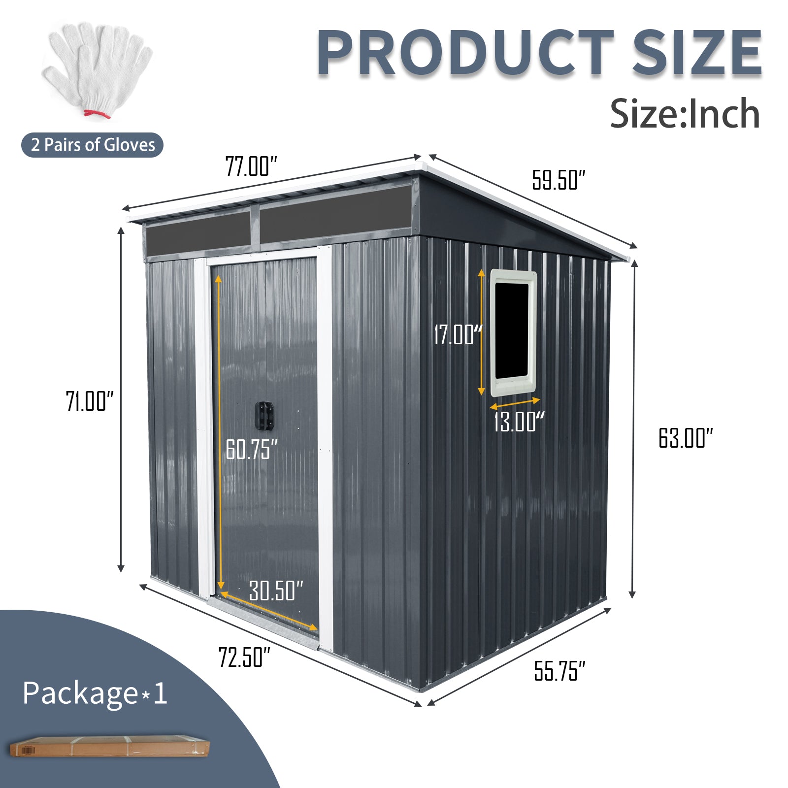 6Ft X 5Ft Outdoor Metal Storage Shed With Window And Transparent Plate For Garden, Lawn Black And White Black White Metal