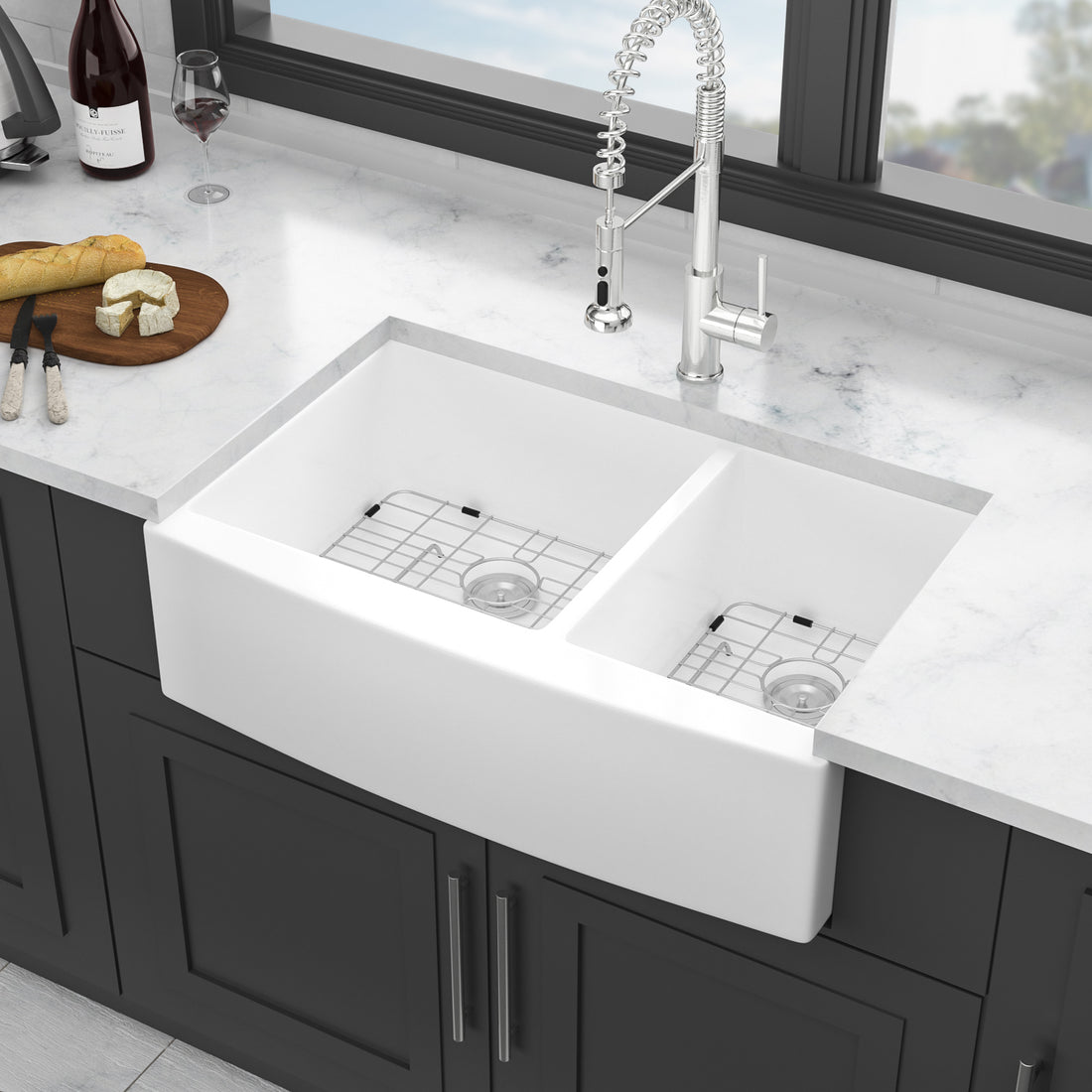 White Farmhouse Sink 33 Inch White Ceramic Double Bowl 60 40 Farm Kitchen Sink White Ceramic