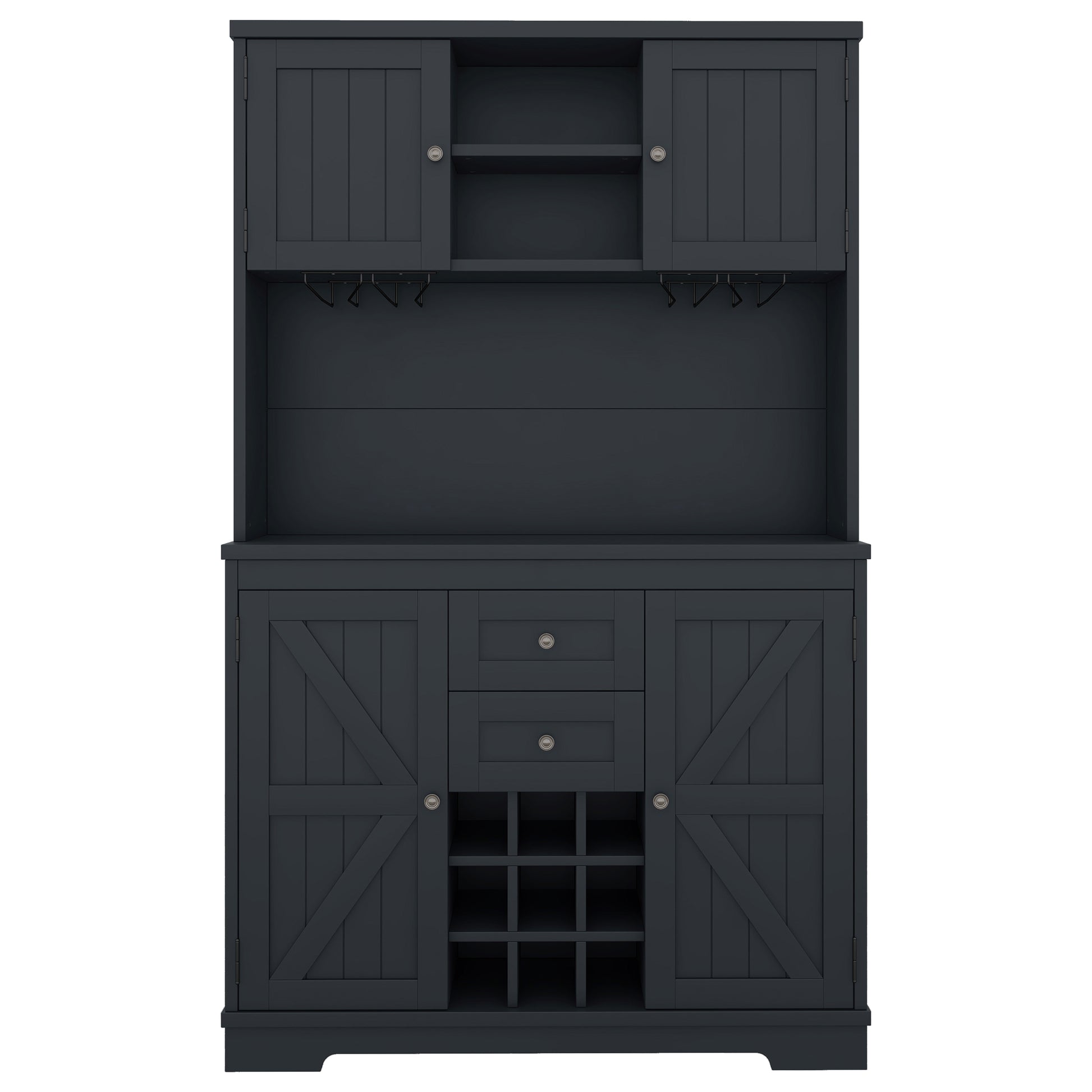 Coffee Bar Cabinet Kitchen Cabinet With Storage, Farmhouse Wine Cabinet With Drawers Shelves And Cabinets, Buffet Cabinet Wine & Glass Racks For Dining Room, Kitchen, Dark Blue Dark Blue Particle Board Mdf