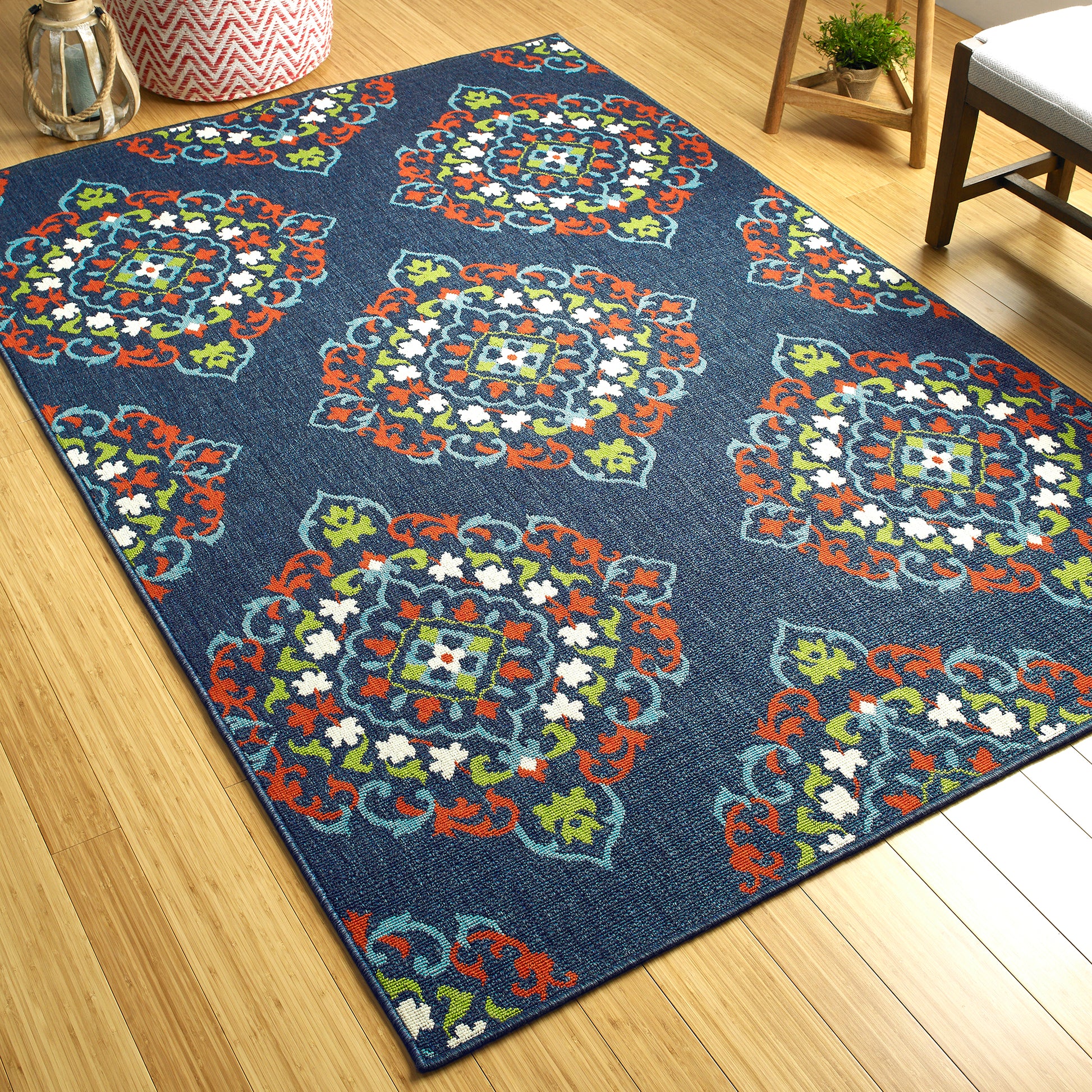 Casual, Traditional, Da, Global Inspired, Textured Loop Pile 2'5" X 3'9" Rectangle Throw Rug Navy Polypropylene