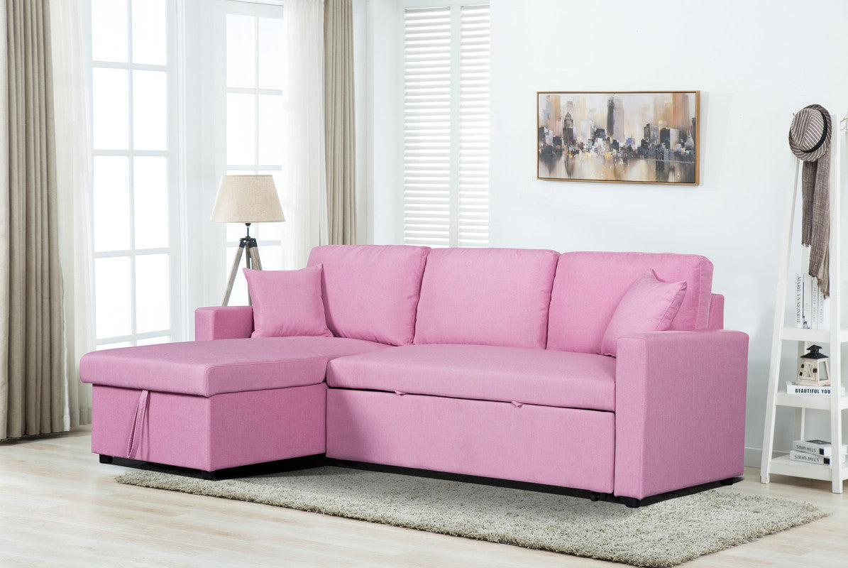 Paisley 82" Pink Linen Fabric Reversible Sleeper