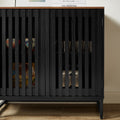 Cabinet With Slatted Grille Striped Door, Modern Style Cabinet, High Quality Mdf And Metal Leg Black Brown Mdf