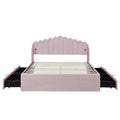 Queen Size Upholstered Platform Bed With 4 Drawers And 2 Usb, Pink Box Spring Not Required Queen Pink Wood Bedroom Bed Frame Polyester Upholstered