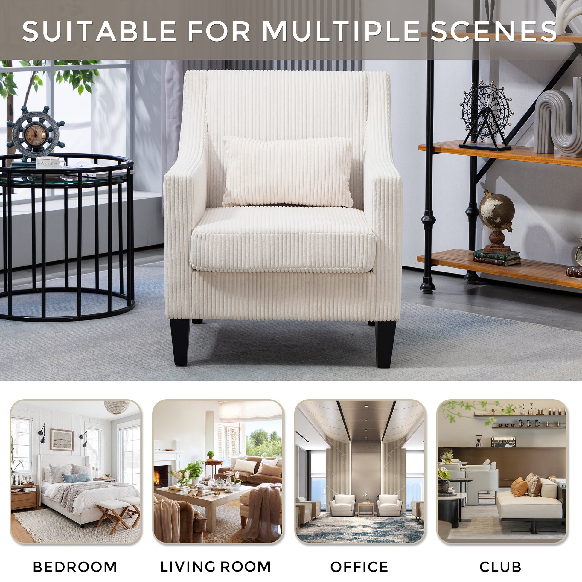 Coolmore Modern Accent Chair,Upholstered Armchair With Scooped Arms For Bedroom,Apartment,Studio,Office,Waiting Room Beige Corduroy Beige Primary Living Space Foam Corduroy