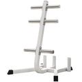 Soozier 2 Inch Weight Rack For Plates And 3 Bars, Olympic Weight Tree Bumper Plate Storage Holder, 660 Lbs. Capacity, White White Steel