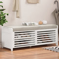 Distressed Shutter Storage Bench With Acacia Veneer For Retro Charm For Living Room, Entryway White White Mdf