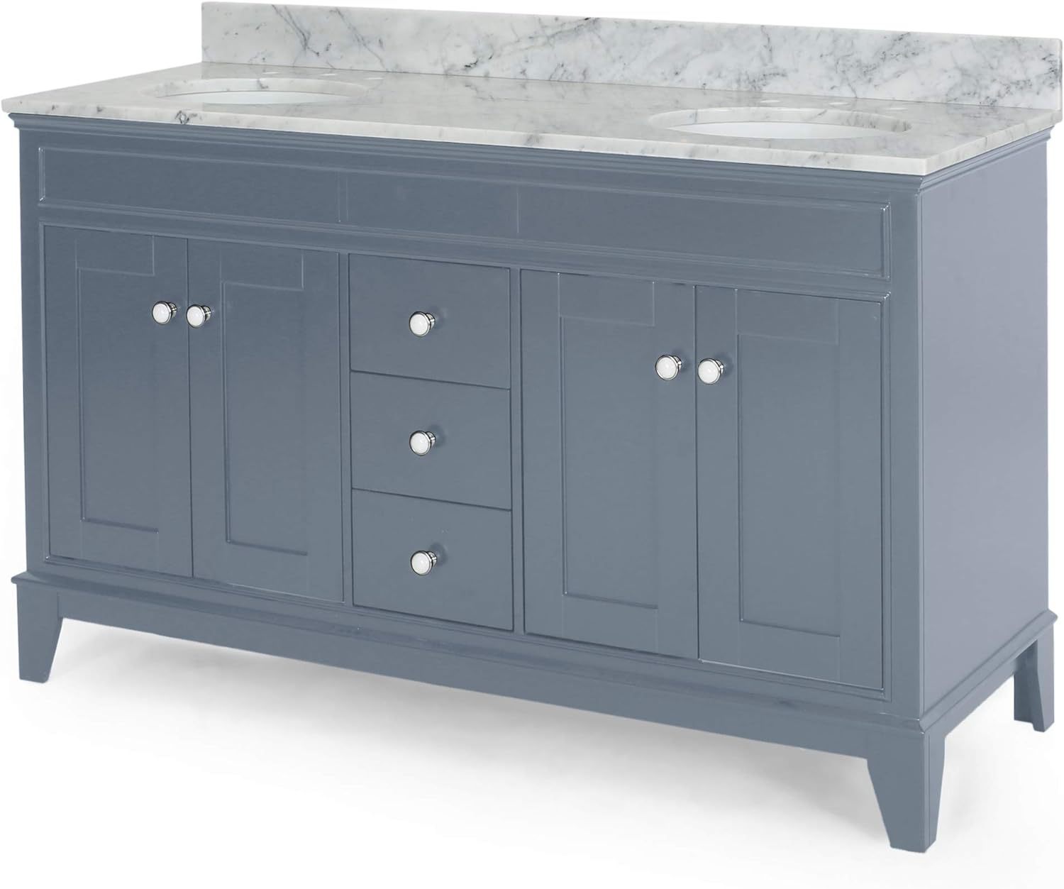 61'' Bathroom Vanity with Marble Top & Double Ceramic gray-plywood