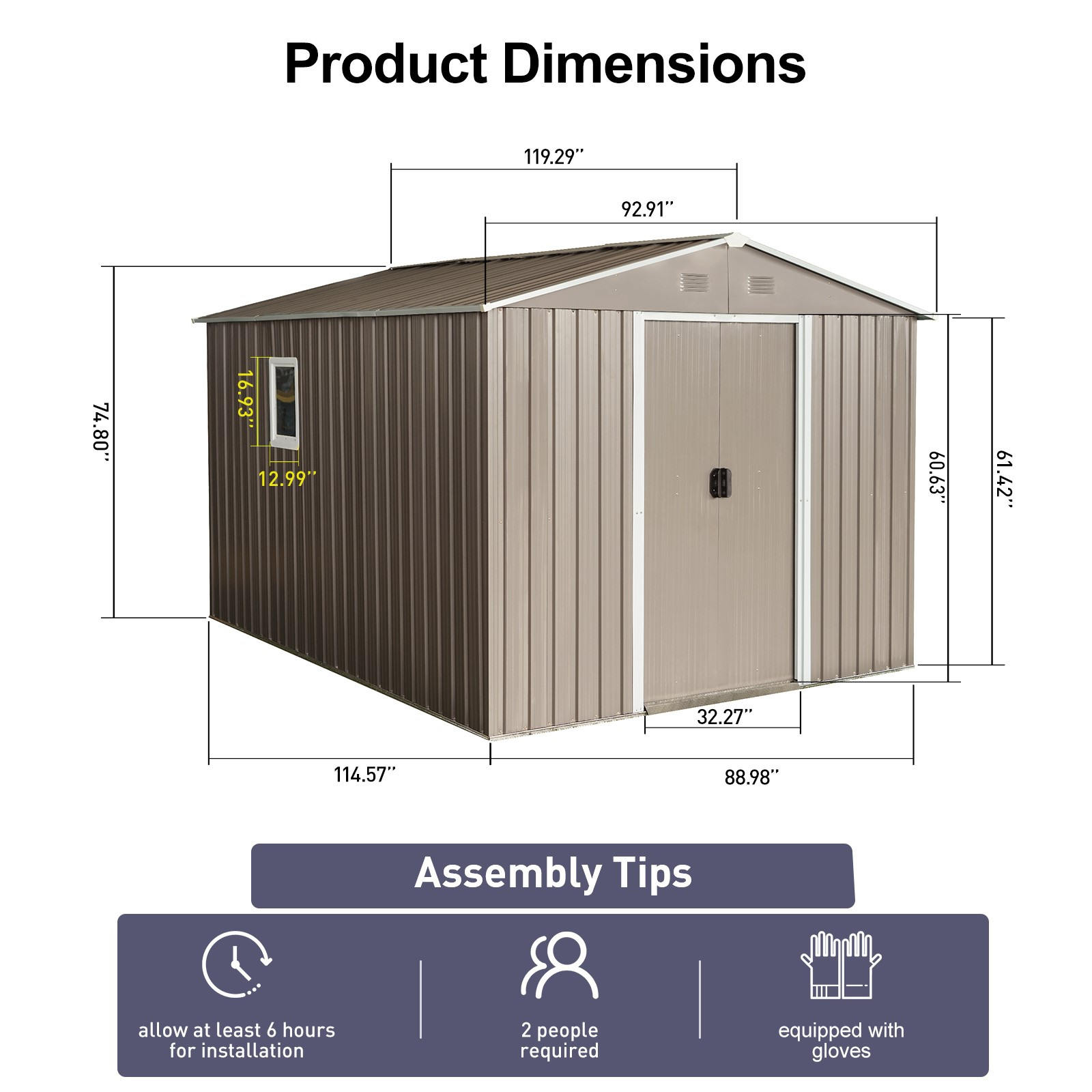 8Ft X 10Ft Outdoor Metal Storage Shed With Metal Floor Base,With Window,Grey W540S00017 Grey Iron