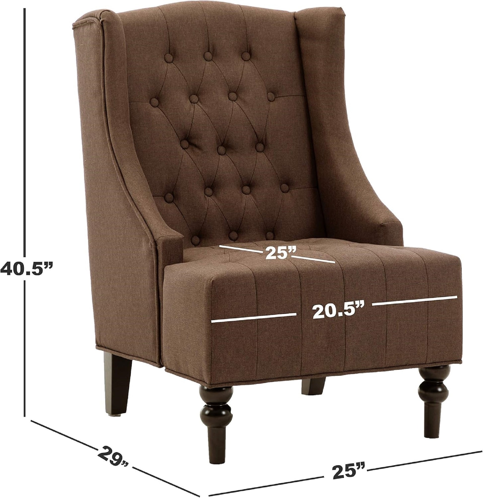 1Pc Modern Living Room Button Tufted Wingback Accent Chair Luxury Look Diamond Button Tufted Pattern Chocolate Color Chocolate Primary Living Space Traditional Foam Wood