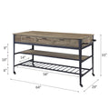 Rustic Oak And Black 3 Drawer Kitchen Island With 2 Shelf Rustic Dining Room Rectangular Stationary Kitchen Islands Wood Metal Small Less Than 40In