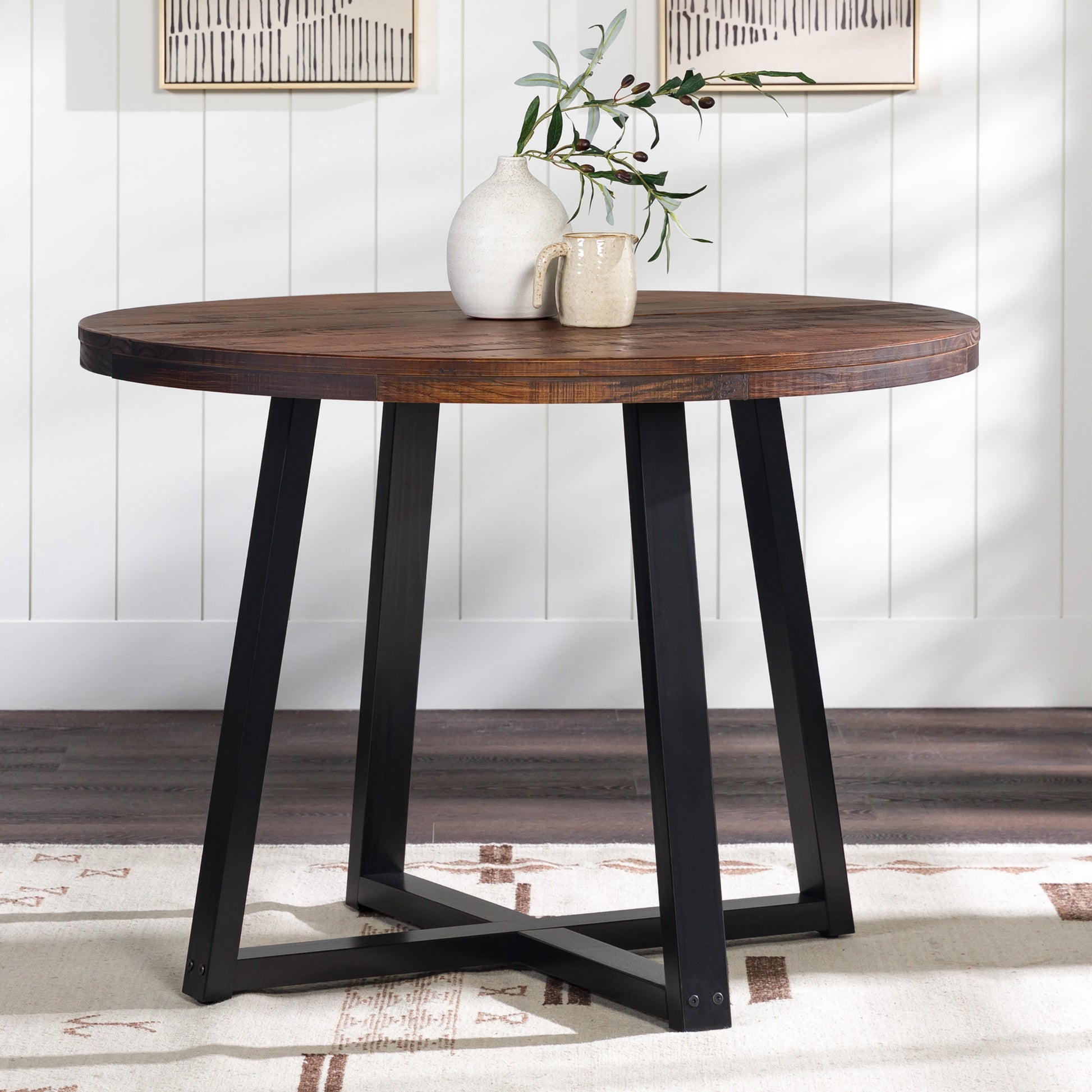 Rustic Distressed Solid Wood Round Dining Table Mahogany Mahogany Pine Pine