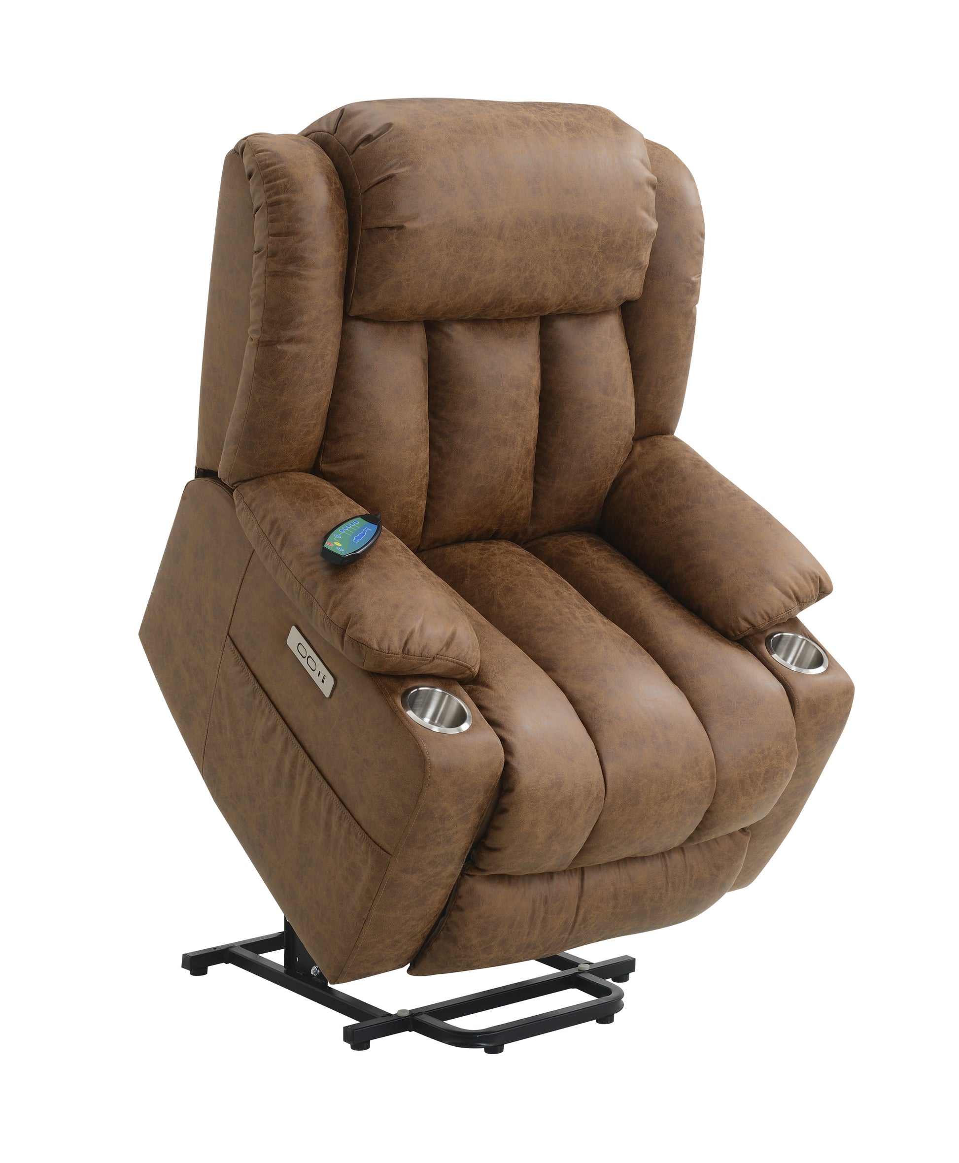 Brown Power Lift Recliner With Massage And Heating Brown Faux Leather Power Remote Metal Primary Living Space Tight Back Push Button Pillow Top Arms Faux Leather
