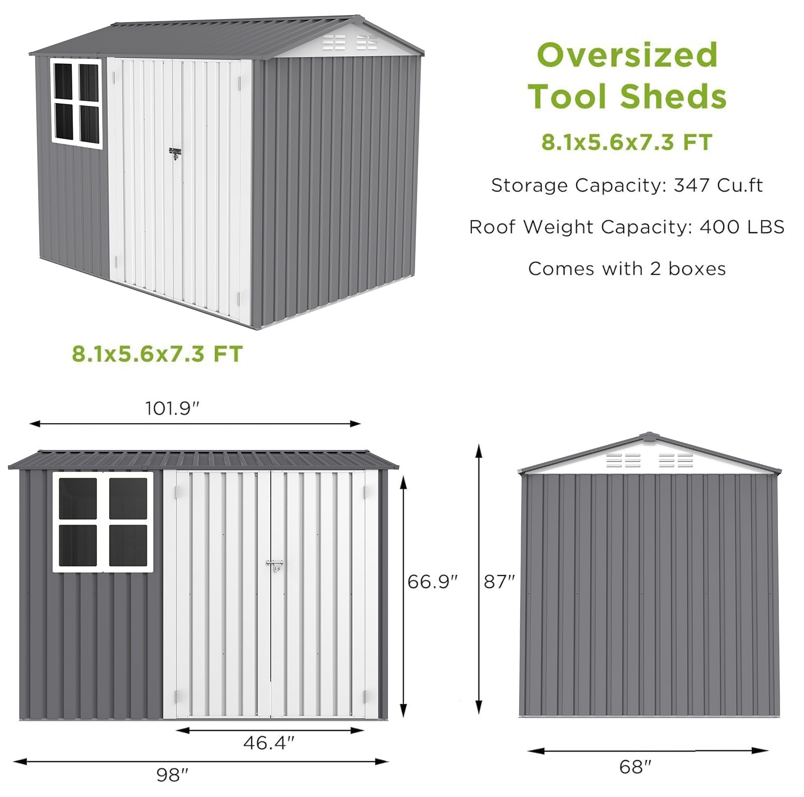 8X10Ft Outdoor Storage Shed With Thickened Galvanized Steel,With Sloped Roof & Double Lockable Door,Storage Shed Large With 6 Vents, Garden Tool Shed For Backyard Garden Patio Lawn Bike,Lawnmower