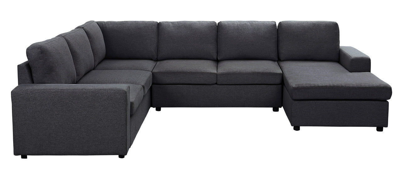 Dakota 120.5" Sectional Sofa With Reversible Chaise In Dark Gray Linen Dark Gray Linen