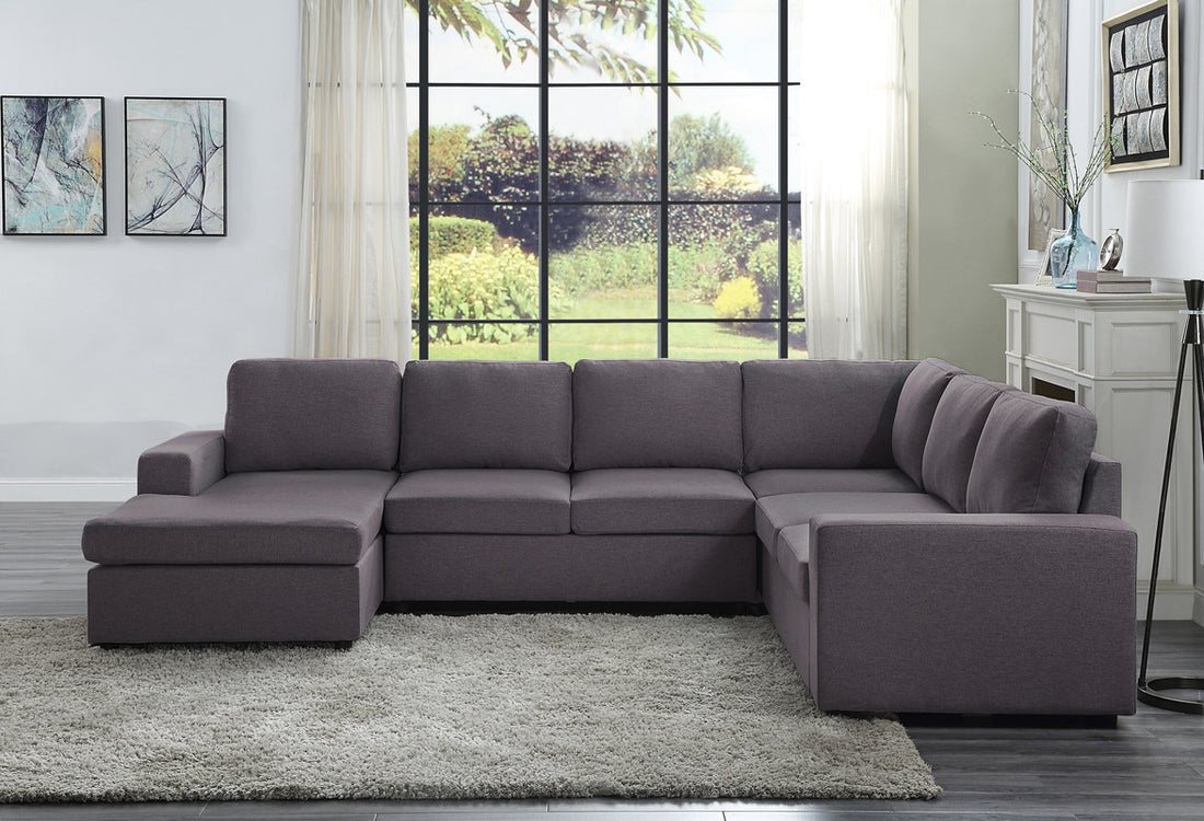 Warren 120.5" Sectional Sofa With Reversible Chaise In Dark Gray Linen Dark Gray Linen