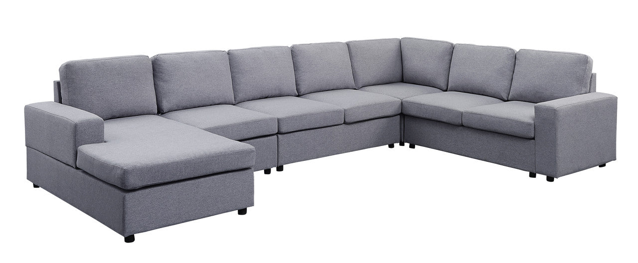 Hayden 146.5" Light Gray Linen 7 Seat Reversible Modular Sectional Sofa Chaise Light Gray Linen